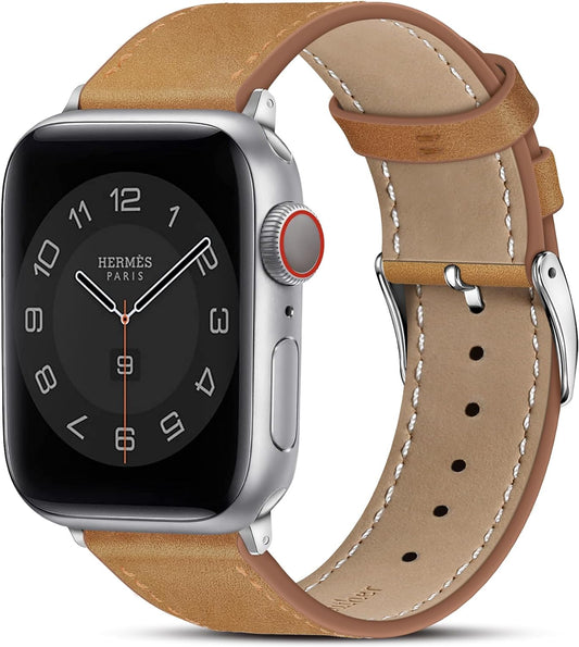 Compatible with Apple Watch Band Series SE 9 8 7 6 5 4 3 2 1 Ultra 49Mm 45Mm 41Mm 44Mm 40Mm 42Mm 38Mm, Genuine Leather Replacement Band for Iwatch, Leather Apple Watch Strap for Women & Men