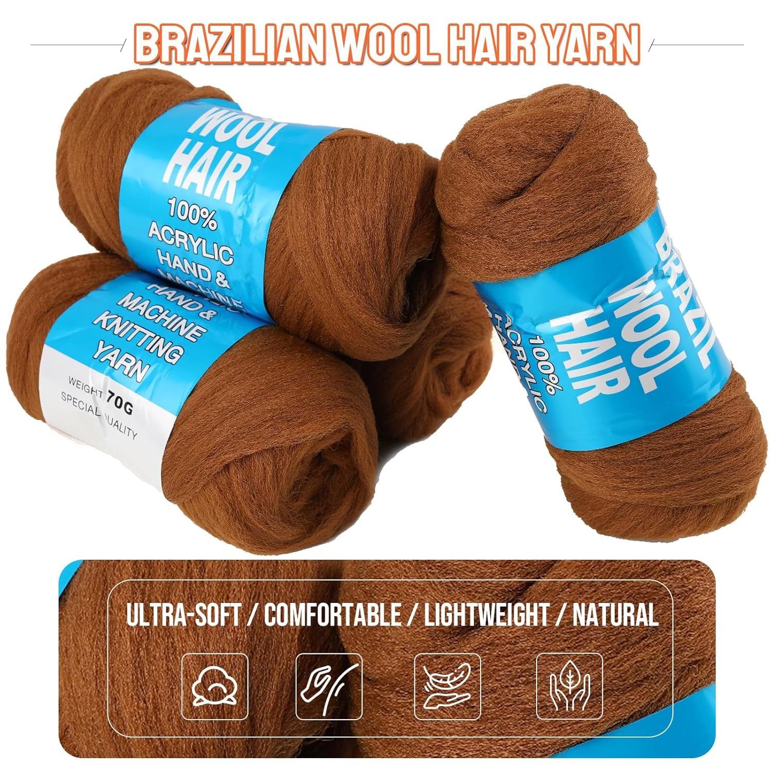 4 Pcs Brazilian Wool Hair for Braids Acrylic Hand Knitting Yarn for African Faux Locs Crochet Hair for Black Women Goddess Crochet Box Braid Braiding Hair Extension(#13)