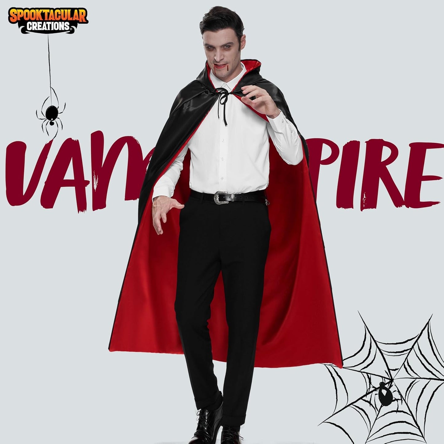 Adult Unisex Vampire Costume Accessories Halloween Vampire Cape for Transylvania Dracula Theme Party with Reversible Hooded Cape Cloak and Tattoo Scar