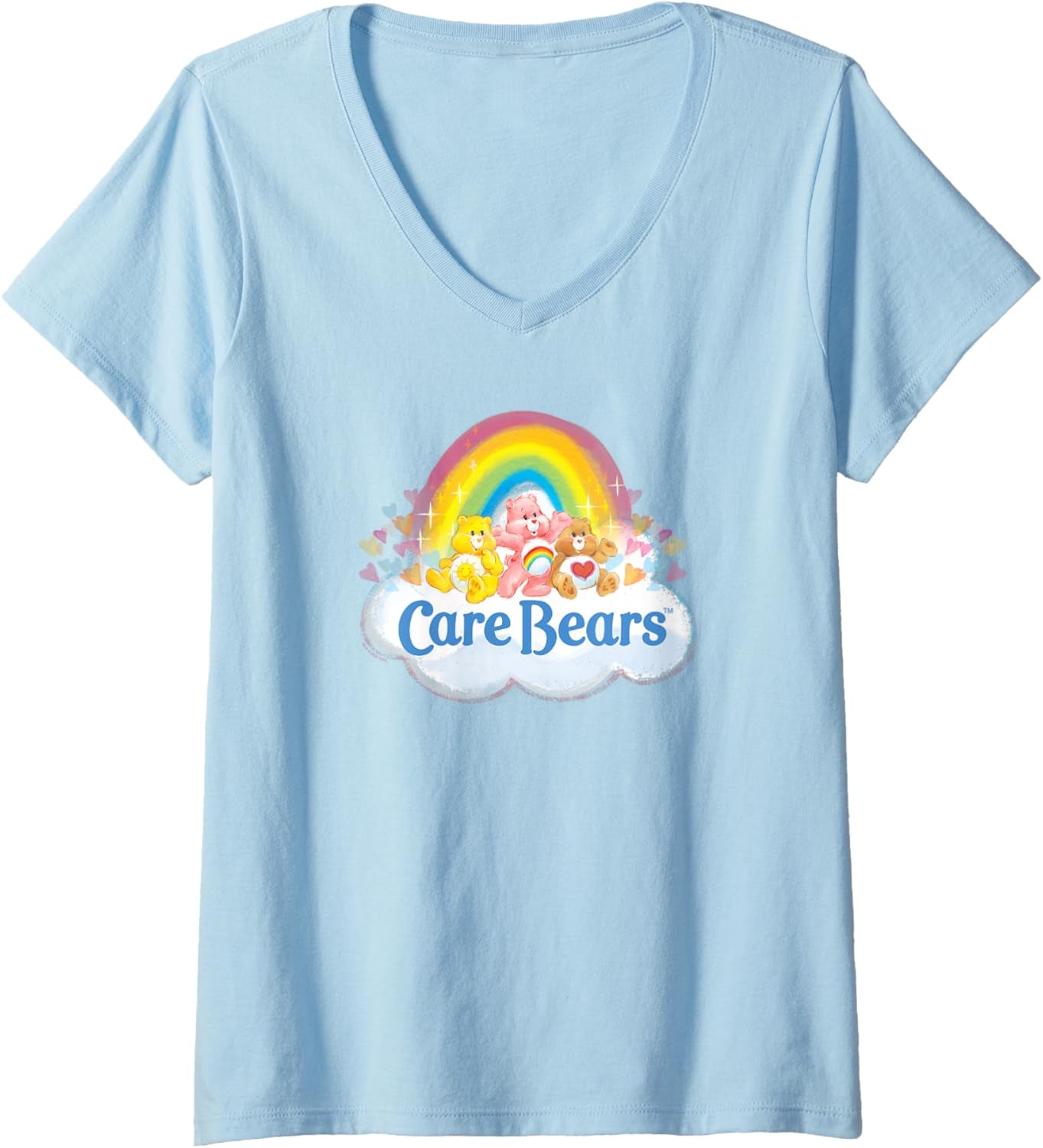 Womens  Vintage Rainbow Cheer Bear Sweet Group Logo V-Neck T-Shirt UK