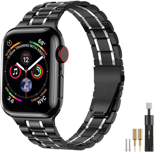 Stainless Steel Bands Compatible with Apple Watch Band 38Mm 40Mm 41Mm 42Mm 44Mm 45Mm Woman Men, Adjustable Metal Replacement Strap for Iwatch Apple Watch Series 9 8 7 6 5 4 3 2 1 SE