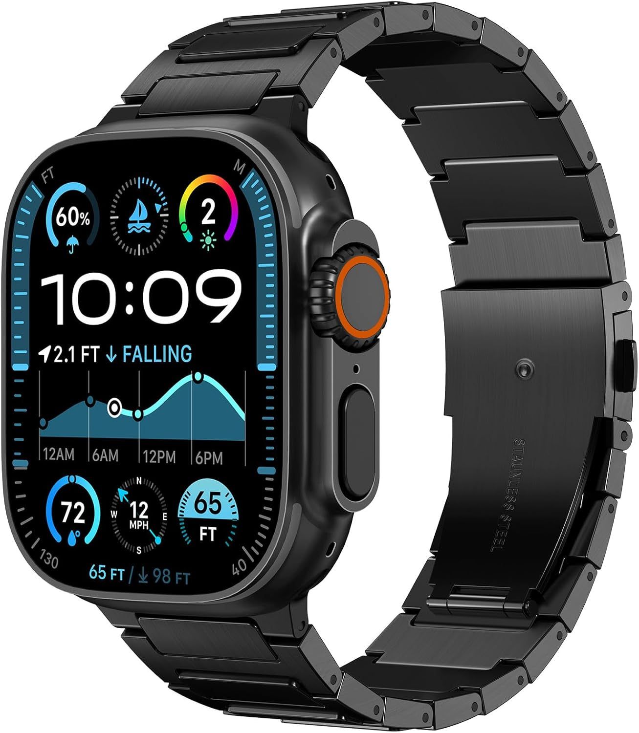 Grade 2 Titanium Band for Apple Watch Band Ultra 2 49Mm Series 10 46Mm Series 9 Series 8 Series 7 45Mm 44Mm SE 6 5 4 3 42Mm Iwatch Stainless Steel Link Bands for Men