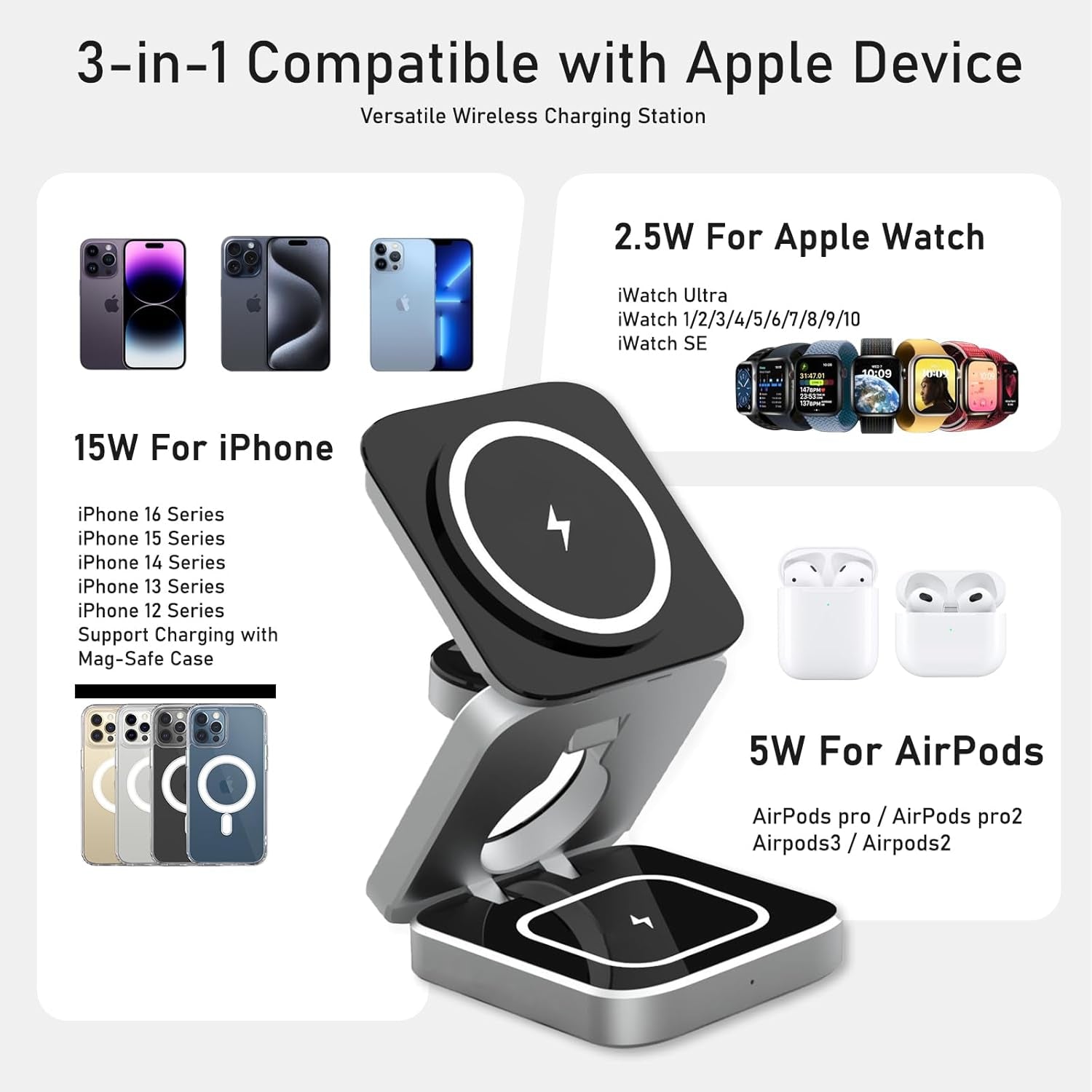 Compatible with Apple Watch Band 38Mm 40Mm 41Mm Rose Gold with Case & 3 in 1 Charging Station for Iphone Apple Watch Airpods