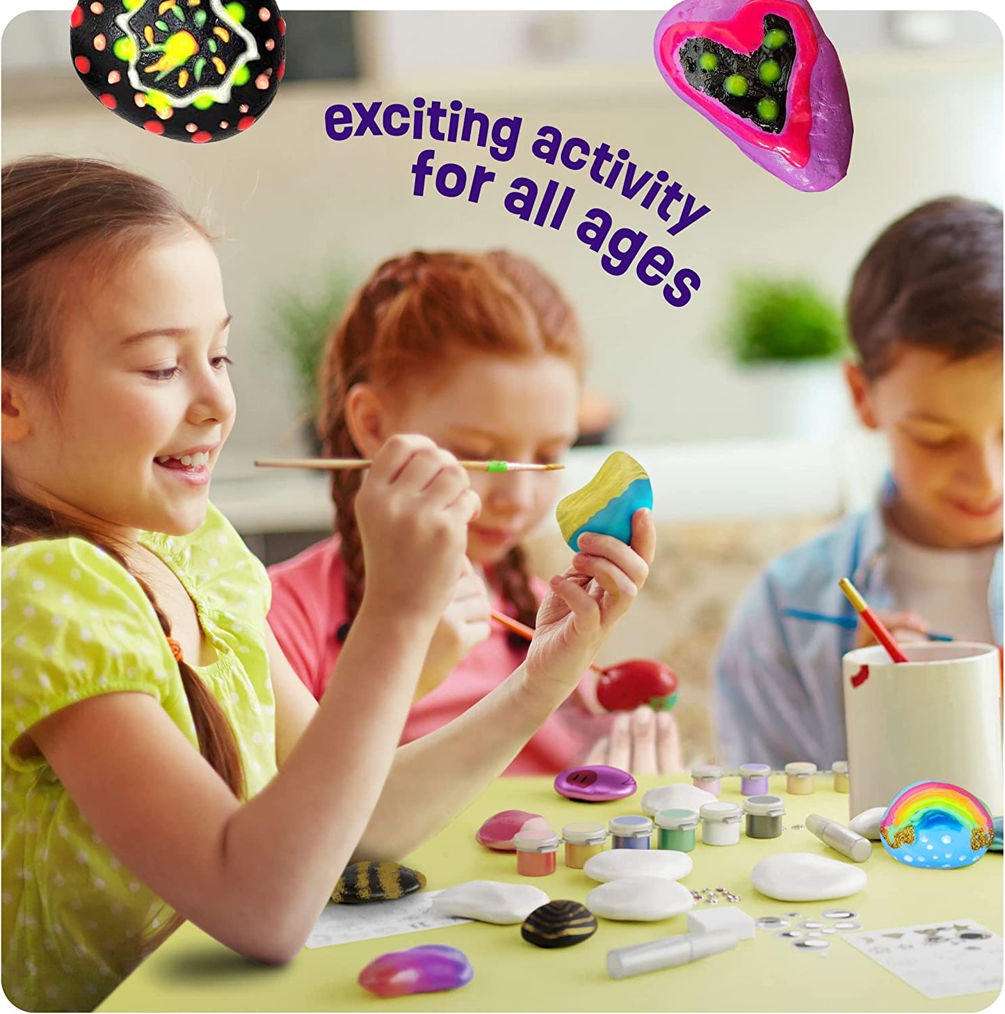 Kids Rock Painting Kit - Glow in the Dark - Arts & Crafts Easter Gifts for Boys and Girls Ages 6-12 - Craft Activities Kits - Creative Art Toys for 6, 7, 8, 9, 10, 11 & 12 Year Old Kids