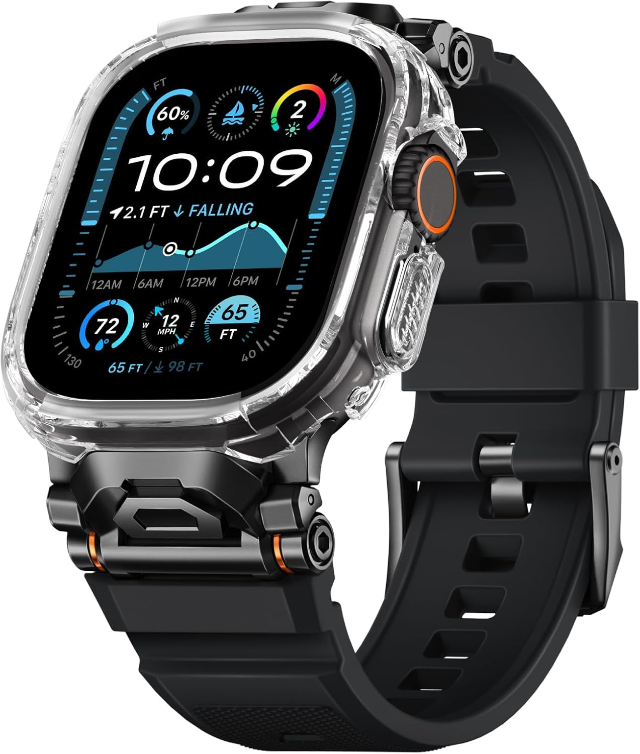 Rugged Bands Compatible for Apple Watch Ultra 2/Ultra Band 49Mm 46Mm 45Mm 44Mm 42Mm, Silicone Sport Strap with Durable Stainless Steel Connector for Iwatch Series 10 9 8 7 6 5 4 3 SE