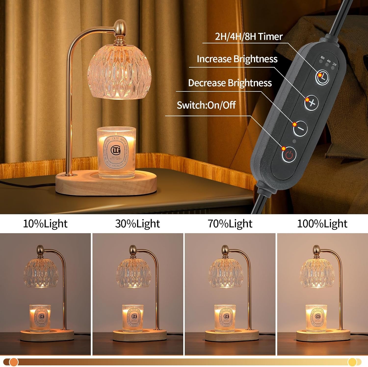 Candle Warming Light,Fragrance Electric Melt Wax Warmer Candle Lamp Timer and Dimmer House Warming Bedroom Decor with 2 Bulbs for Women Gifts Candle Jars Living Room