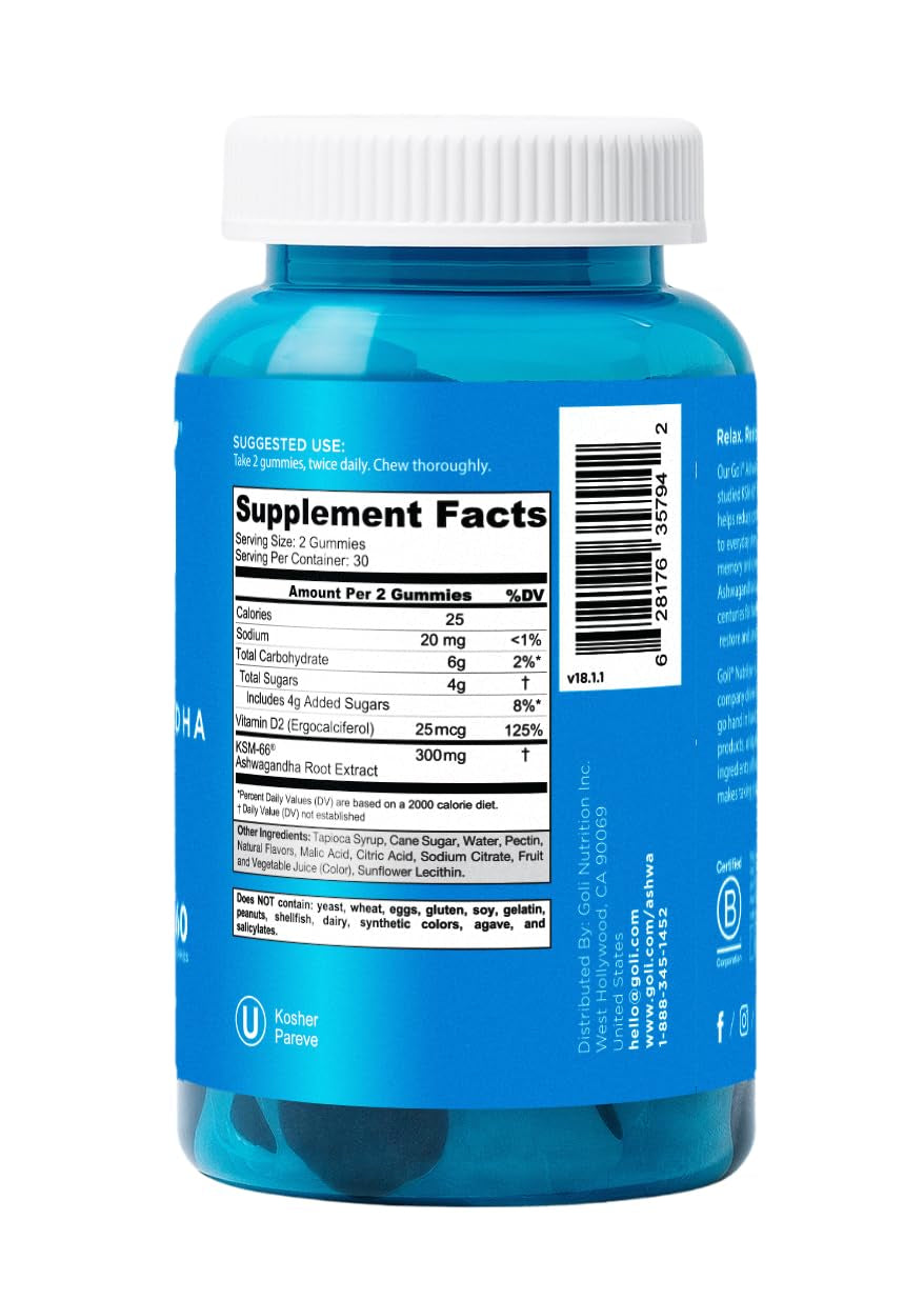 Ashwagandha & Vitamin D Gummy - 60 Count - Mixed Berry, KSM-66, Vegan, Plant Based, Non-Gmo, Gluten-Free & Gelatin Free Relax. Restore. Unwind, Pack of 1 TLBH