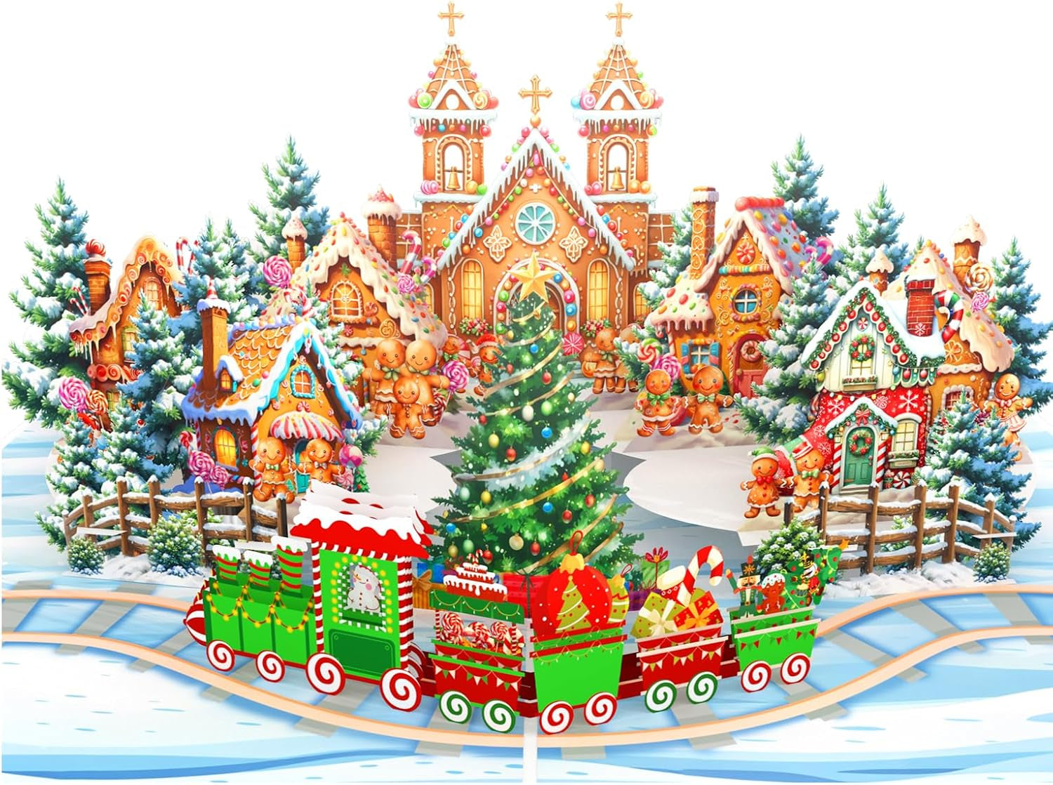Pop up Christmas Cards, 3D Gingerbread Town Christmas Pop up Card, Happy Holidays Pop up Cards for Kids, Son, Daughter, Holiday, Xmas, Gingertown, Envelopes Included