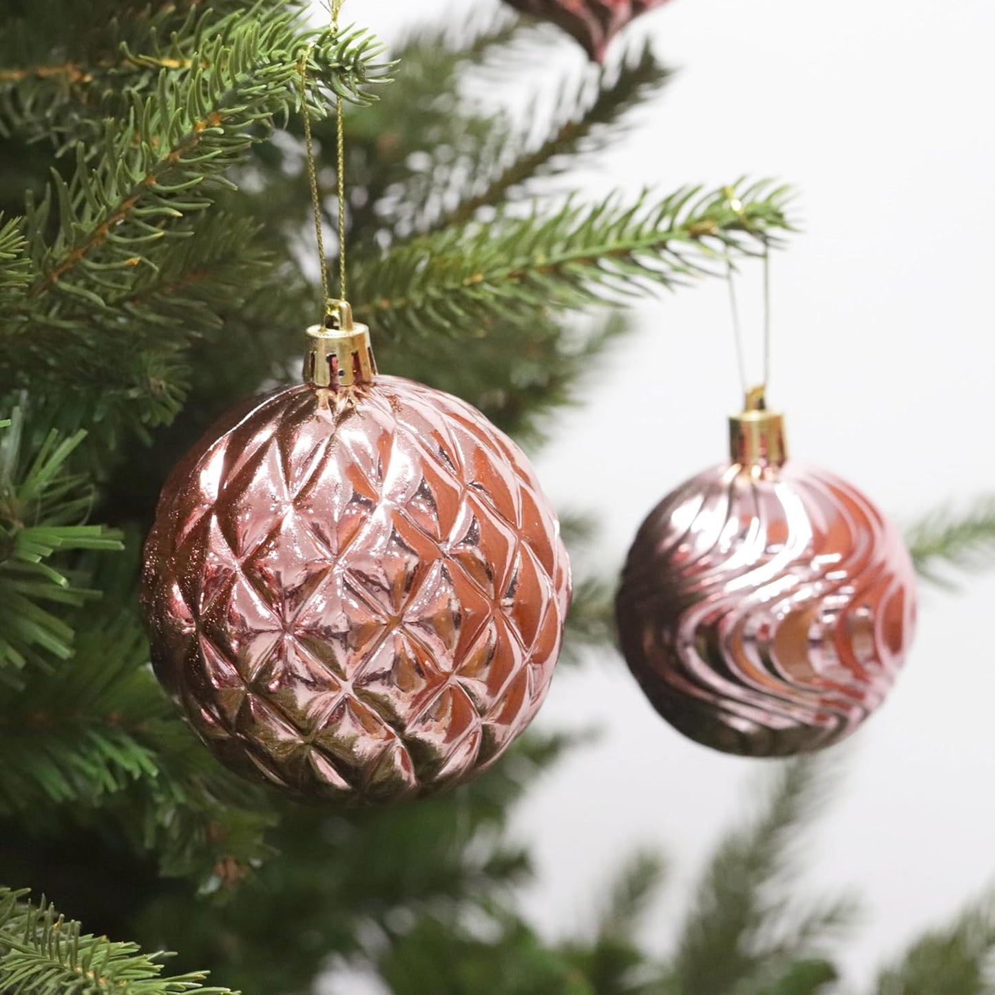 Christmas Ornaments Set with 36Pcs Shatterproof Christmas Tree Decorations Multi-Size Christmas Ball Ornaments with 7 Styles Rose Gold