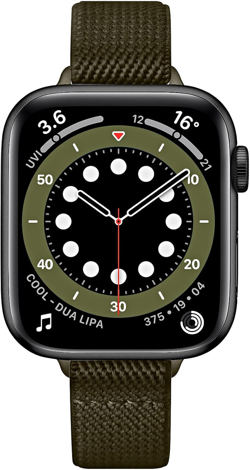 Slim Stretchy Bands Compatible with Apple Watch Band 41Mm 40Mm 38Mm, Women Elastics Nylon Thin Band Strap for Iwatch SE2 SE Series 9 8 7 6 5 4 3 2 1 (Army Green/Black, 41Mm 40Mm 38Mm)