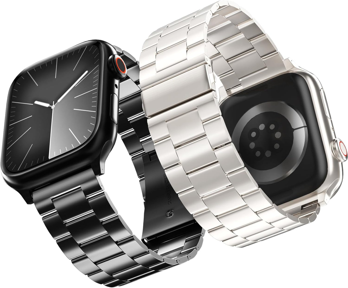 2-Pack Compatible for Apple Watch Band 49Mm 46Mm 45Mm 44Mm 42Mm, Rugged Stainless Steel Replacement Strap Metal Bands for Iwatch Ultra 2/1 Series 10/9/8/7/6/5/4/3/2/1/SE/SE2 Women Men (Black+Silver)