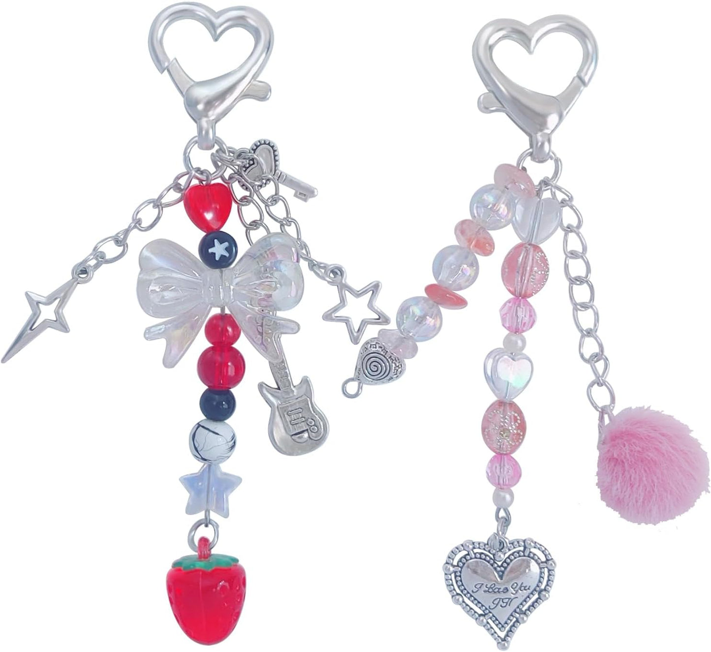 Cute Keychain Aesthetic Y2K Keychain Accessories Heart Butterfly Strawberry Bear Key Chain for Keys Bags Women Gifts