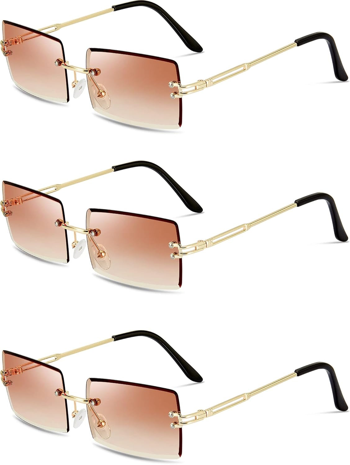 3 Pairs Rimless Rectangle Sunglasses Tinted Frameless Eyewear Vintage Transparent Rectangle Y2K Glasses for Women Men