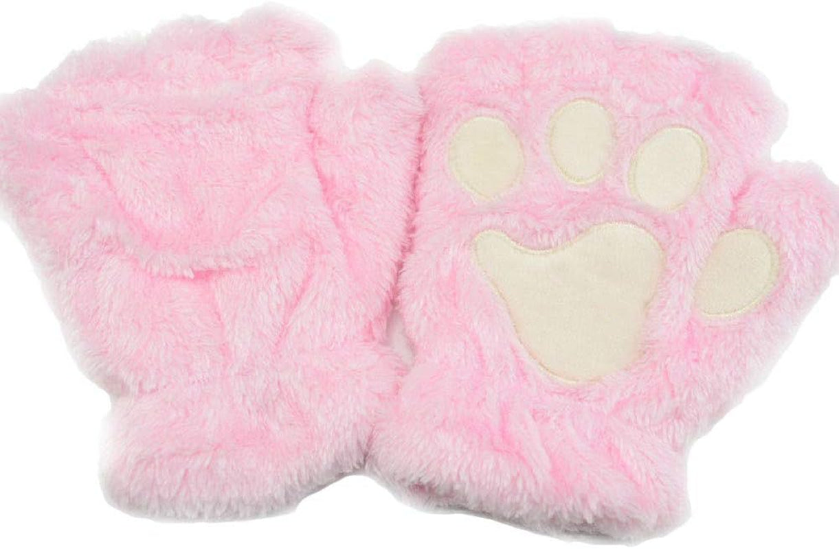 Cat Claw Bear Paw Fingerless Winter Plush Gloves 1*Pair