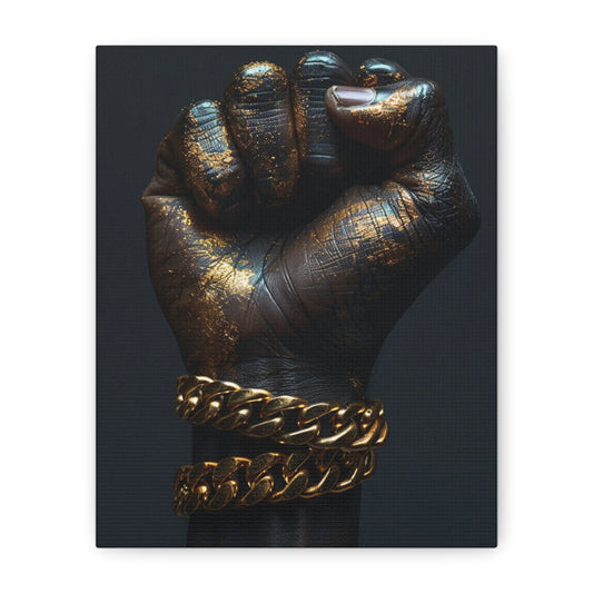 Black And Gold Power Black Man Fist Matte Canvas, Stretched, 1.25"