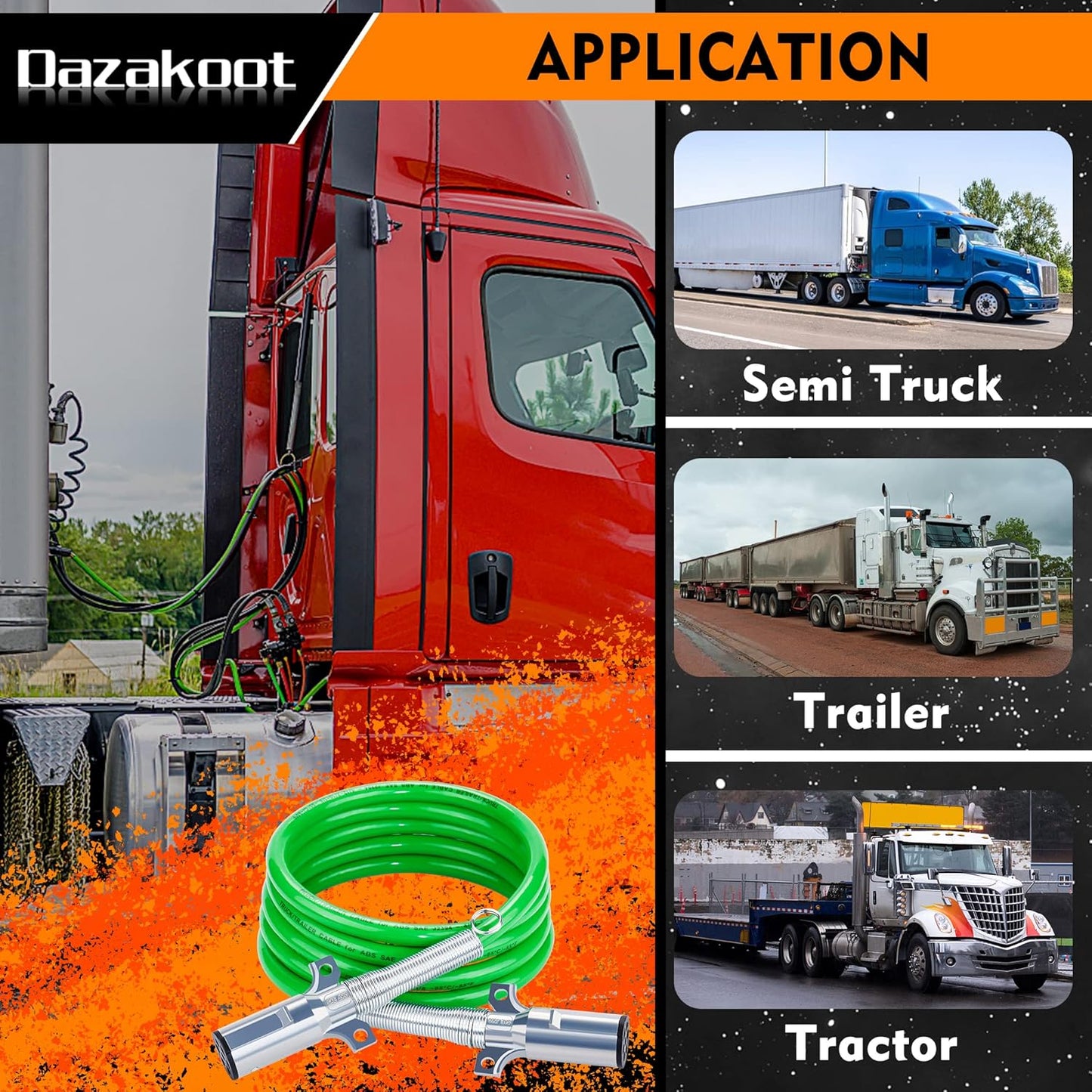 7 Way ABS Cord, 12FT 7 Way Coiled Trailer Cord, Heavey Duty Electrical Power Cable for Semi Truck Tractors - Green TRUCK DRIVER