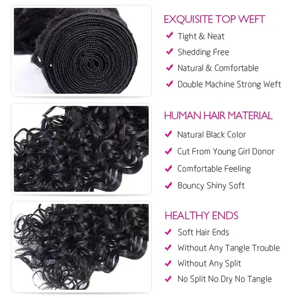 Water Wave Bundles Human Hair 16 18 20 Inch Deep Wave Bundles 10A Brazilian 100% Unprocessed Virgin Human Hair Wet and Wavy Bundles Double Weft Water Curly Weave 3 Bundles Natural Black