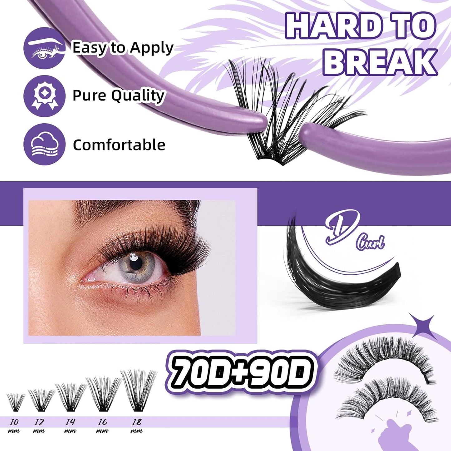 Lash Clusters Kit 280PCS Lash Clusters 70D+90D Lash Extension Kit 10-18MIX Eyelash Extension Kit Ultra - Soft Volume Individual Lashes Kit D Curl Lashes Extension Kit(70+90D-D-10-18)