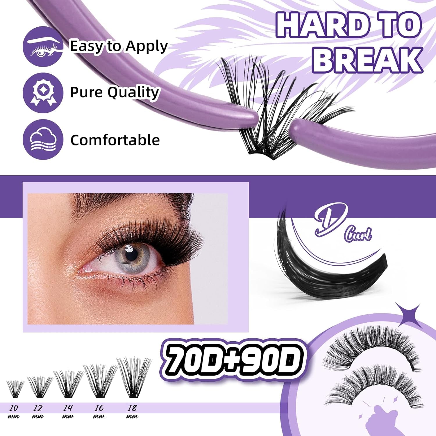 Lash Clusters Kit 280PCS Lash Clusters 70D+90D Lash Extension Kit 10-18MIX Eyelash Extension Kit Ultra - Soft Volume Individual Lashes Kit D Curl Lashes Extension Kit(70+90D-D-10-18)