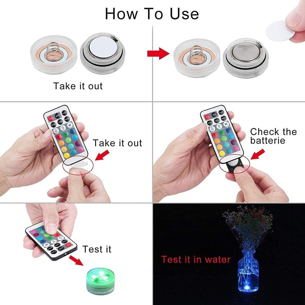 Mini Submersible Led Lights with Remote, Small Underwater Tea Lights Candles Waterproof 1.5" RGB Multicolor Flameless Accent Lights Battery Operated Vase Pool Pond Lantern Decoration Lighting (10Pcs)