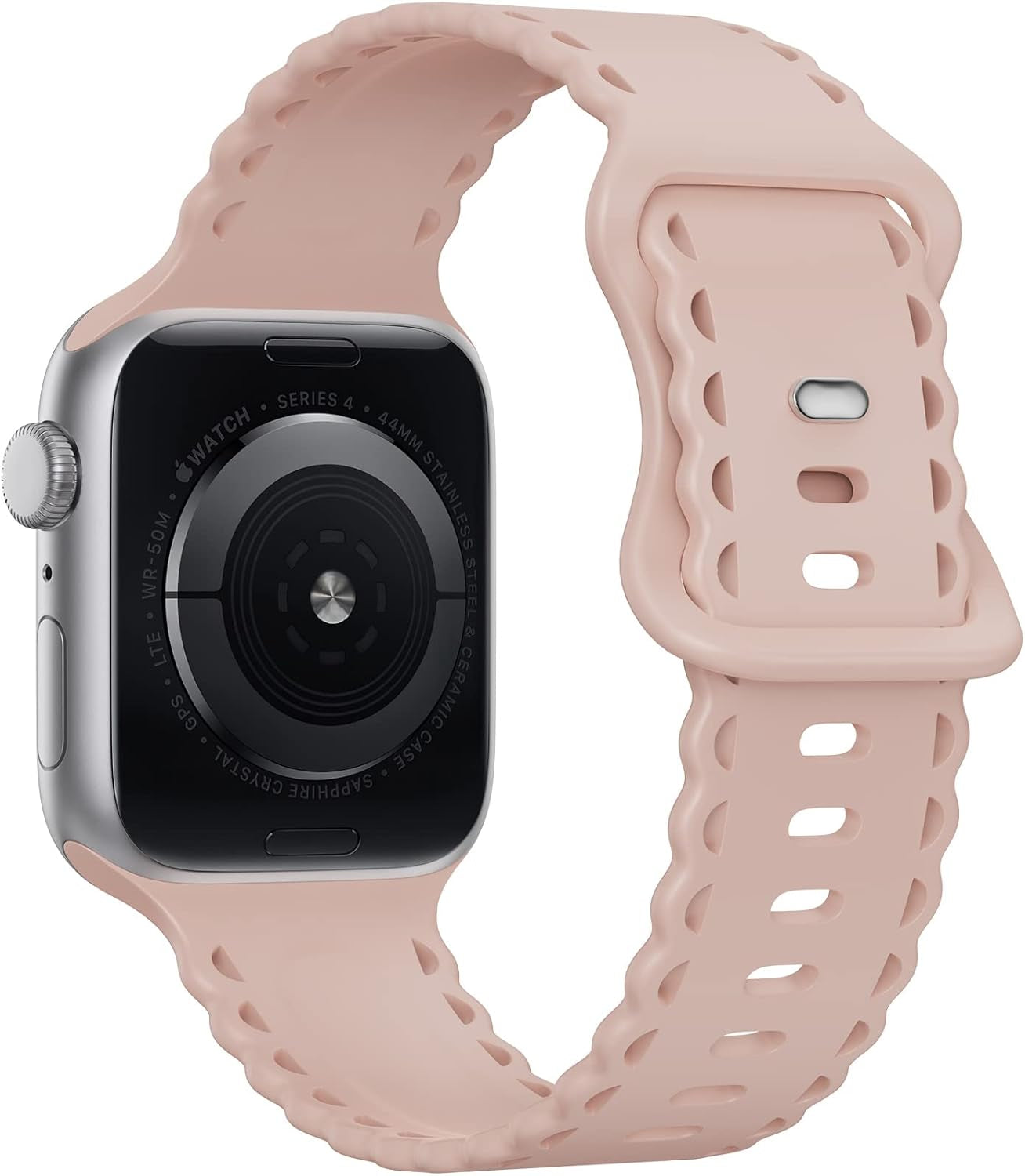 Compatible with Apple Watch Band 41Mm 40Mm 38Mm 49Mm 45Mm 44Mm 42Mm Women Girl, Pink Sand Lace Hollow-Out Soft Silicone Sport Bands for Iwatch Ultra SE Series 10 9 8 7 6 5 4 3 2, Pinksand-38