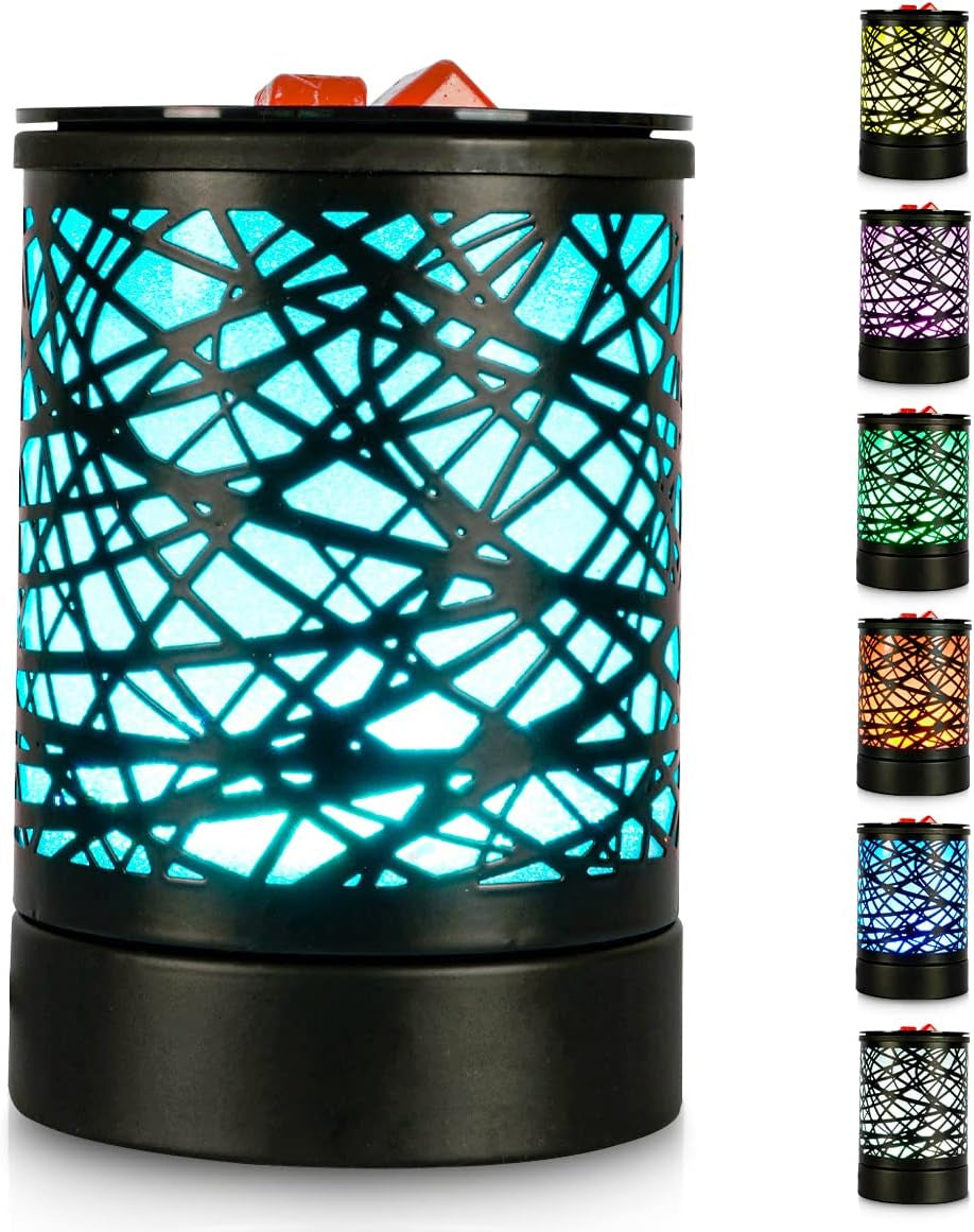 Fragrance Wax Melts Warmer with 7 Colors LED Changing Light Classic Black Forest Design Scent Oil Candle Warmer