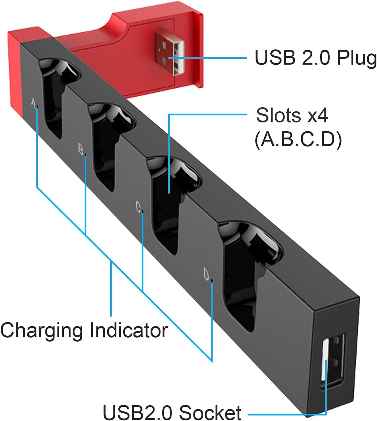 Charging Dock Station for Joycon Nintendo Switch & OLED - Charges up to 4 Controllers, Compatible with Switch and Switch OLED Model