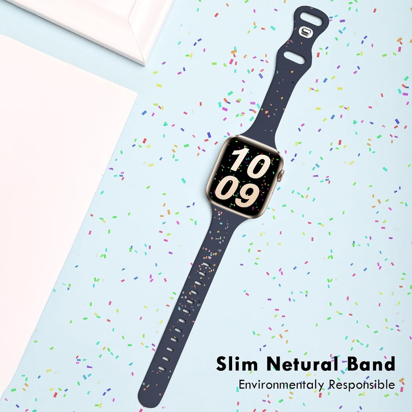 Sport Band Compatible with Apple Watch Band 40Mm 38Mm 41Mm for Women Girls, Recycled Silicone Slim Strap for Iwatch Bands Series 10 9 8 7 6 SE 5 Ultra 4 3 2 1 - Bluish_Gray