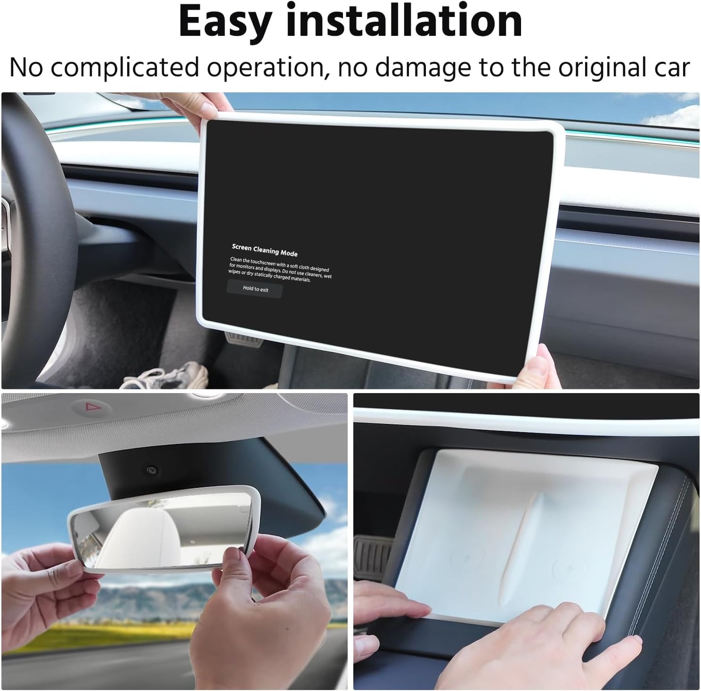 Center Console Wireless Charger Mat,Screen Frame Protector,Rearview Mirror Frame Protector, Anti-Slip Silicone Protector Compatible with 2024 Tesla Model 3 Highland Accessories(3 PCS White)