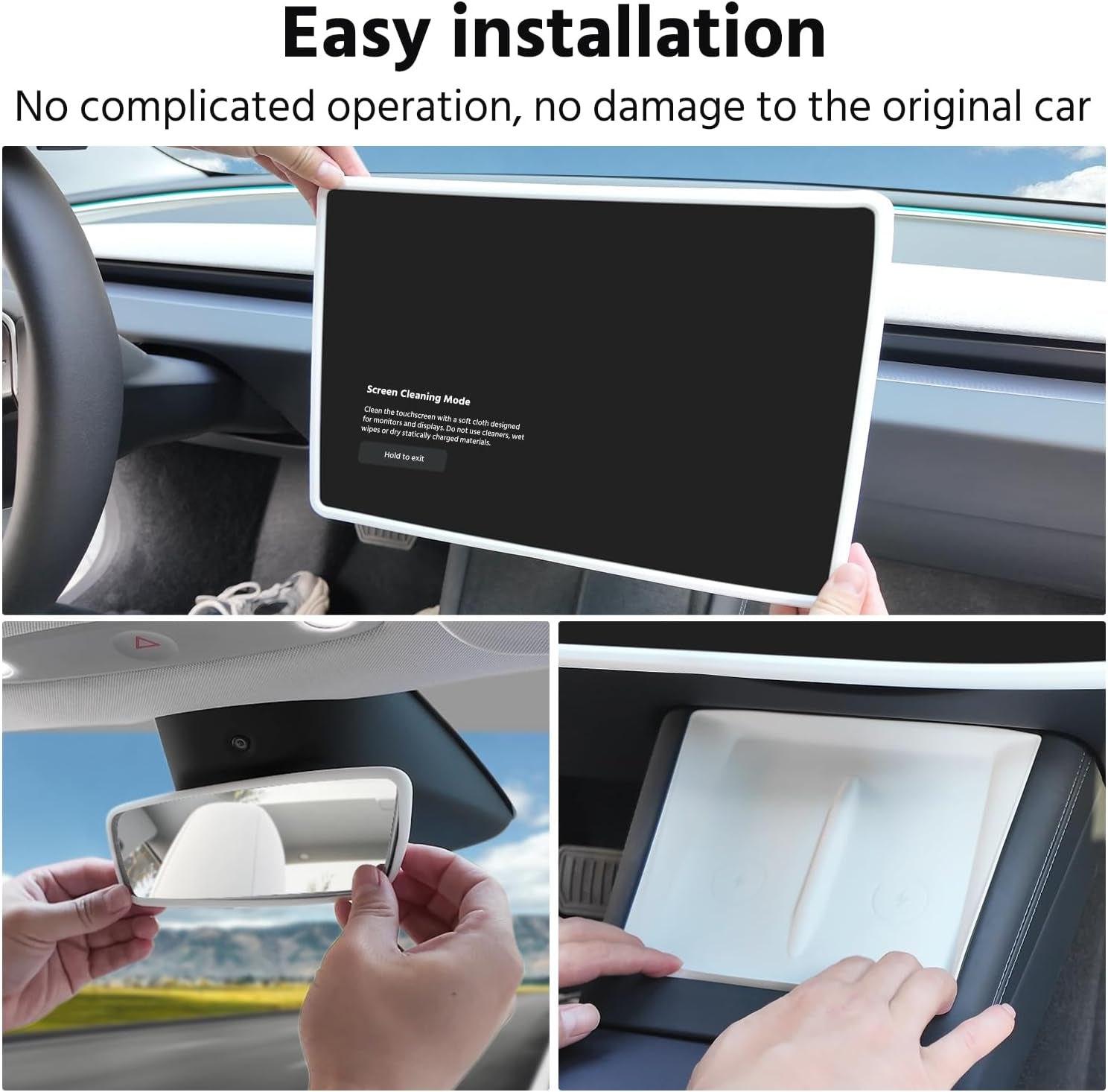 Center Console Wireless Charger Mat,Screen Frame Protector,Rearview Mirror Frame Protector, Anti-Slip Silicone Protector Compatible with 2024 Tesla Model 3 Highland Accessories(3 PCS White)