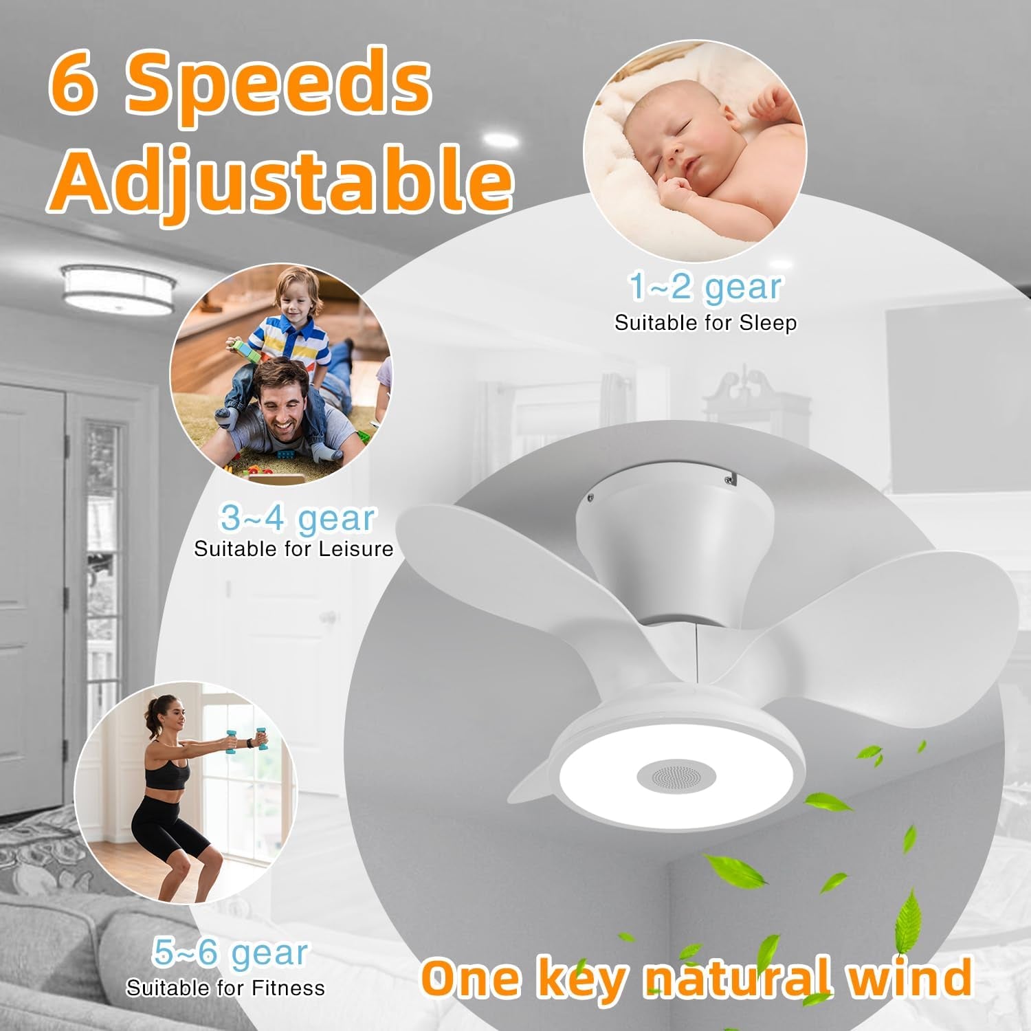 Smart Wifi Flush Mount Ceiling Fan with Lights,Bluetooth Ceiling Fan with Speaker and Remote/App/Alexa Control,Dimmable RGB Light,Low Profile 6 Speeds Reversible Blades for Bedroom Kitchen Living Room