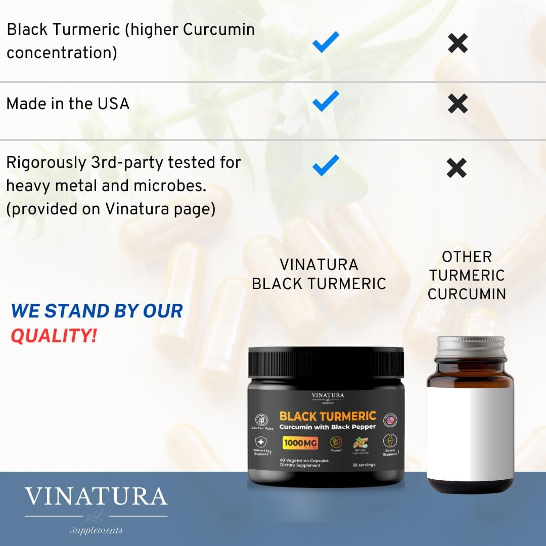 Black Turmeric, Curcumin with Black Pepper 1000Mg - Turmeric Curcumin with Turmeric Black - Curcuma Caesia, Curcuma Longa, Black Pepper 95% Piperine - 60 Capsules 30 Servings TLBH