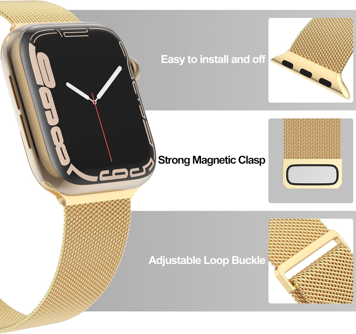 Compatible with Apple Watch Band 42Mm 44Mm 45Mm 38Mm 40Mm 41Mm,Stainless Steel Mesh Loop Magnetic Clasp Bands for Iwatch Series 9 8 SE 7 6 5 4 3 2 1 Women Men-41Mm/40Mm/38Mm Golden