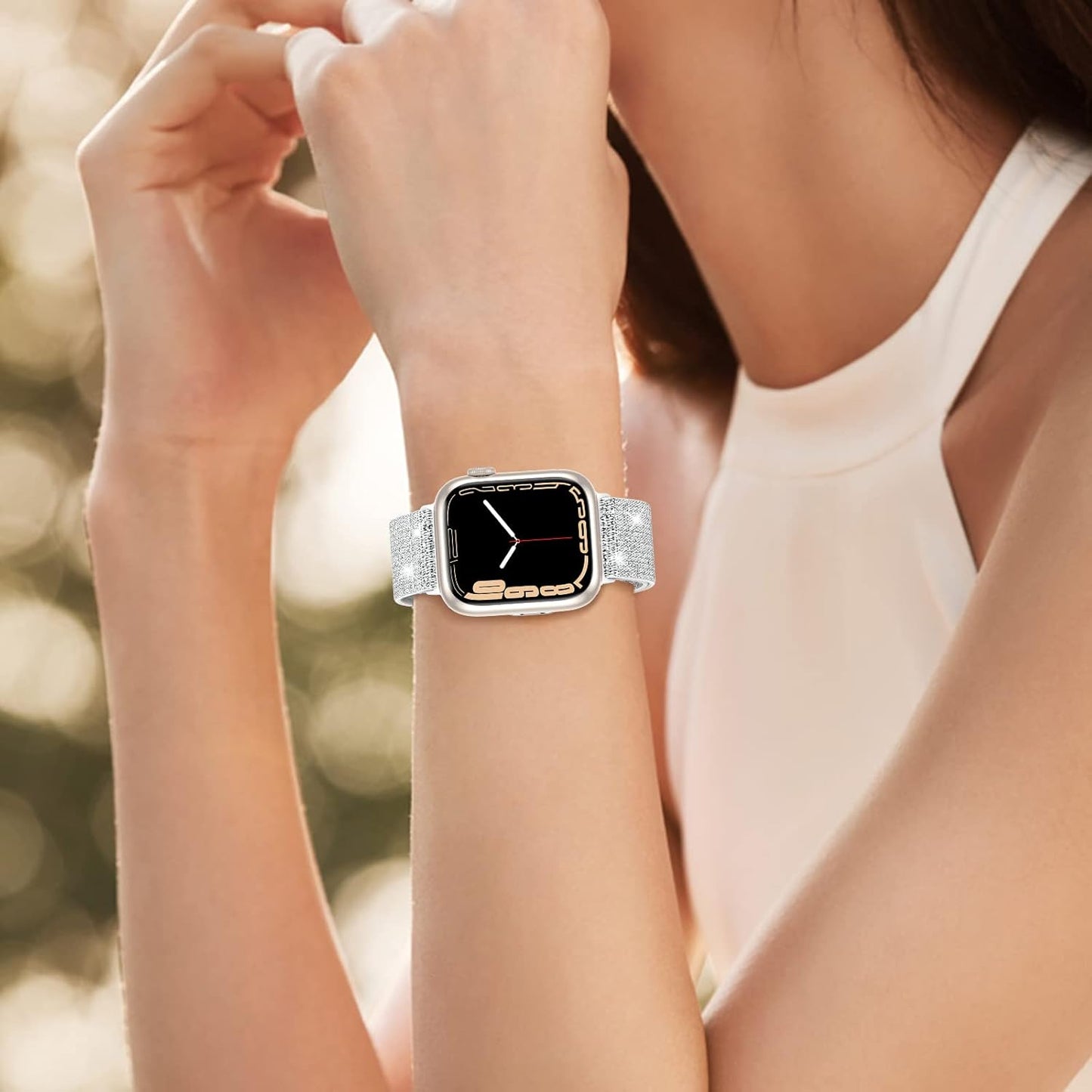 Waterproof Case and Glitter Stretchy Bands Compatible with Apple Watch Series 10 42Mm