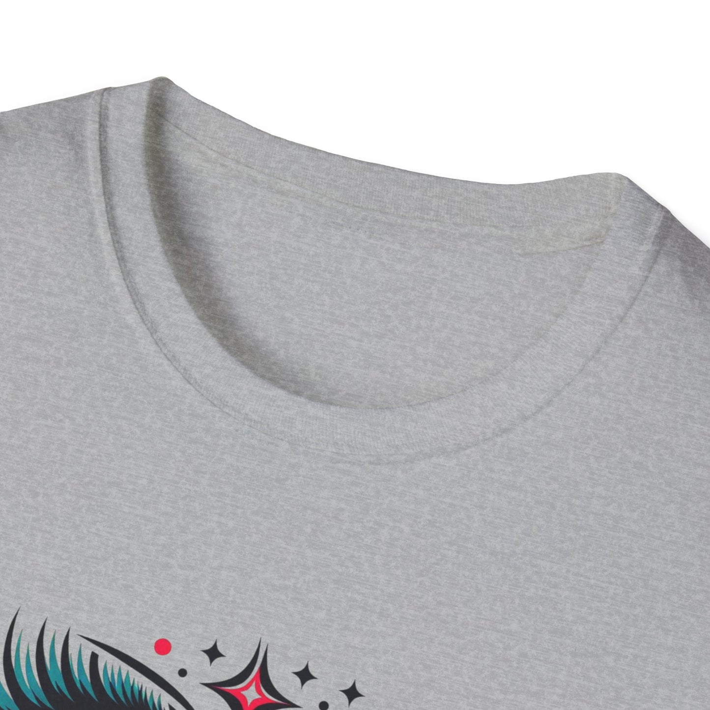 LASHES Vibrant Face Graphic T-Shirt - Unisex Softstyle Tee for Festivals & Celebrations