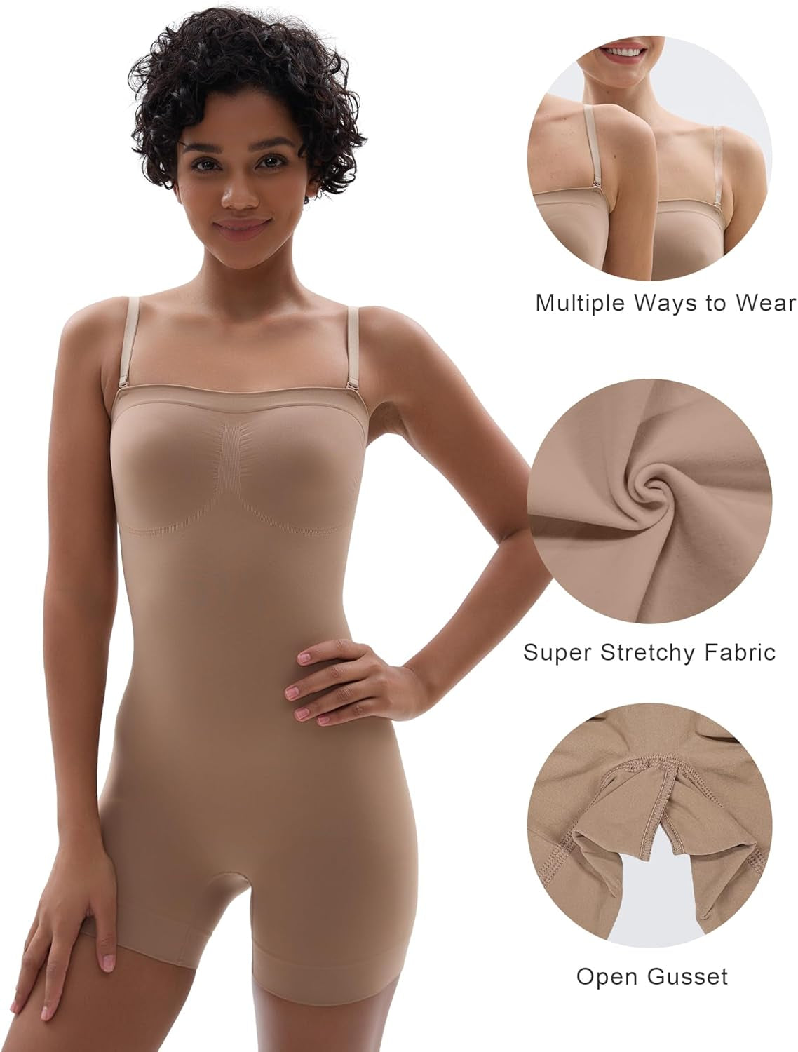 Strapless Shortie Bodysuit for Women Tummy Control Shapewear Seamless Sculpt Body Shaper with Removable Straps