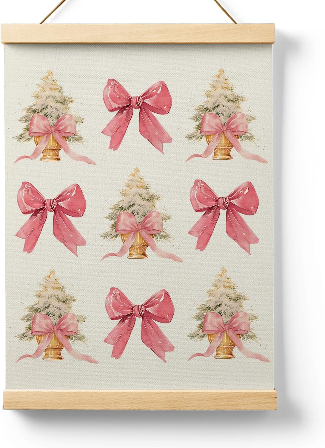 Pink Christmas Wooden Poster Hanger Frame 12.5X17 Inch,Pink Coquette Christmas Poster Hanger Frame,Pink Christmas Decorations,Coquette Pink Bow Christmas Decor