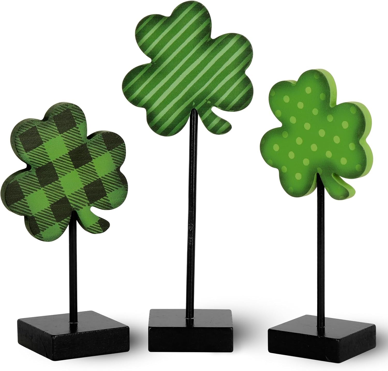St Patricks Day Decorations, 3Pcs Lucky Shamrock Wooden Sign on Stand Irish Wood Centerpiece Table Decorations, Freestanding Shamrock Signs St. Patrick'S Day Decor for Gift Desk Party Home