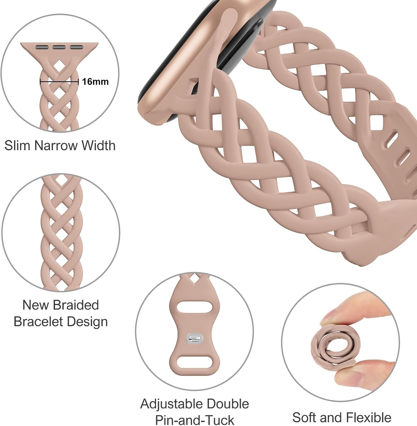 Slim Silicone Bands Compatible with Apple Watch Band 40Mm 38Mm 41Mm 44Mm 45Mm 42Mm Women Floral Breathable Braided Lace Thin Sport Strap Replacement Wristbands for Iwatch SE Series 9 8 7 6 5 4 3 2 1 (Black/Milk Tea/Starlight/Violet Smoke, 38Mm/40Mm/41Mm)