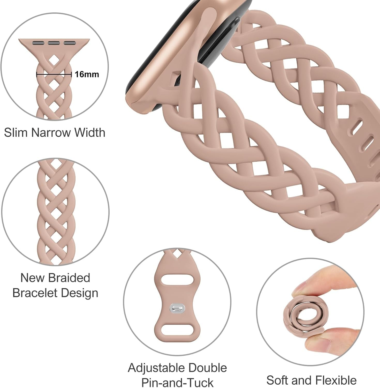 Slim Silicone Bands Compatible with Apple Watch Band 40Mm 38Mm 41Mm 44Mm 45Mm 42Mm Women Floral Breathable Braided Lace Thin Sport Strap Replacement Wristbands for Iwatch SE Series 9 8 7 6 5 4 3 2 1 (Black/Milk Tea/Starlight/Violet Smoke, 38Mm/40Mm/41Mm)