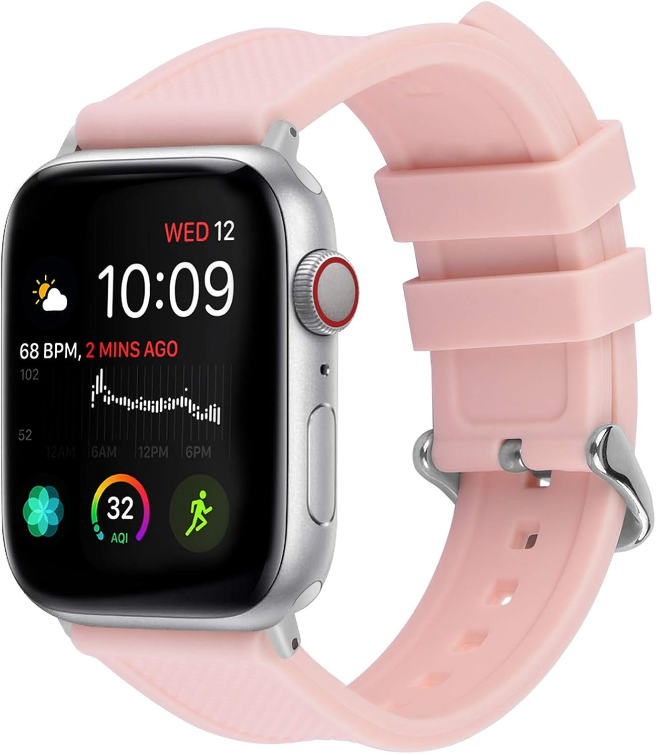 Compatible Sport Bands for Apple Watch Series 10 42Mm, 9/8/7 41Mm, SE2/SE/6/5/4 40Mm, 3/2/1 38Mm,Silicone Rubber Iwatch Band for Women Men, Pale Pink