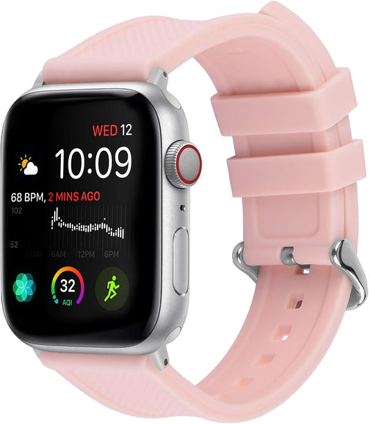 Compatible Sport Bands for Apple Watch Series 10 42Mm, 9/8/7 41Mm, SE2/SE/6/5/4 40Mm, 3/2/1 38Mm,Silicone Rubber Iwatch Band for Women Men, Pale Pink
