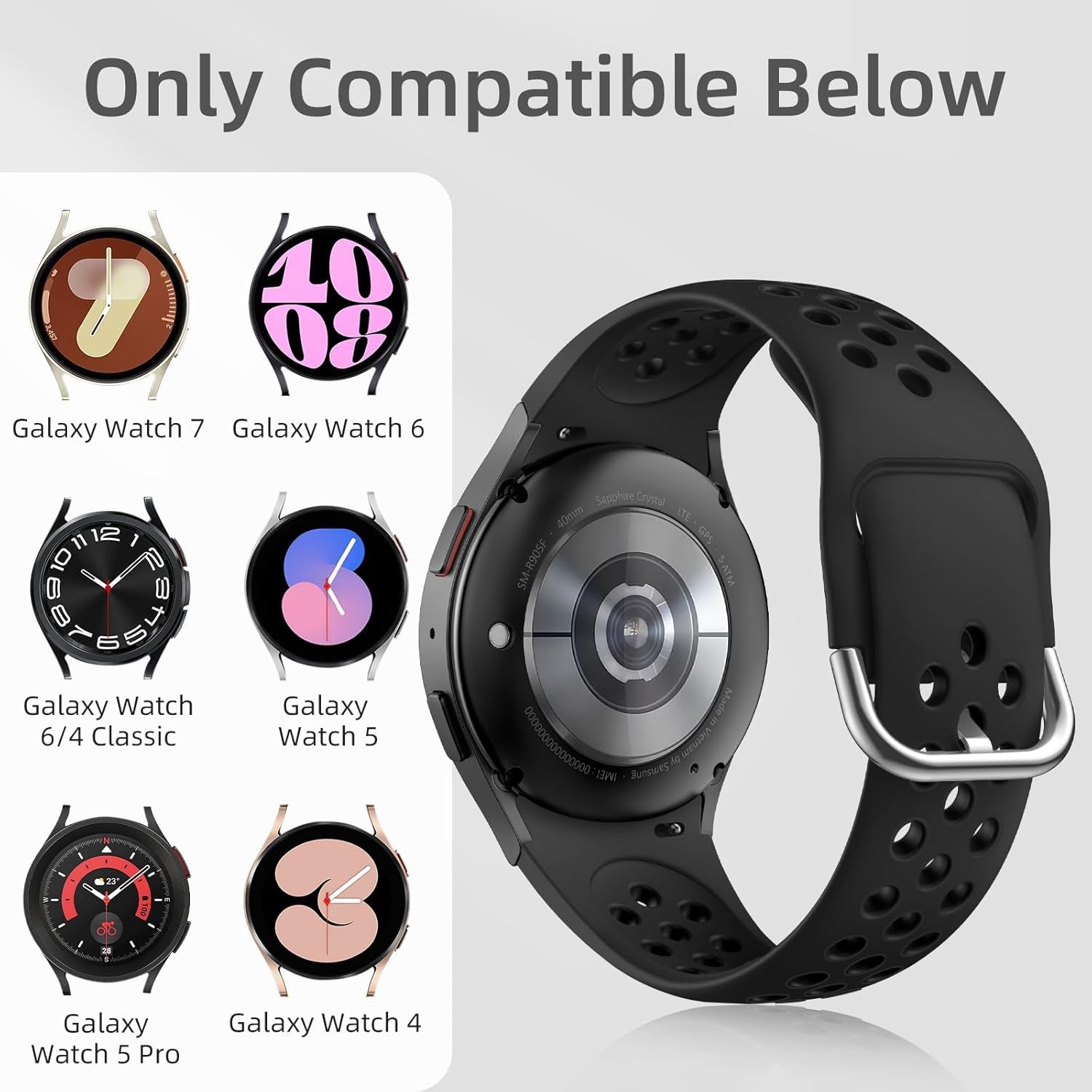 No Gap Sport Band Compatible with Samsung Galaxy Watch 7/6/5/4 Band 40Mm 44M/Galaxy Watch Fe/Watch 6 4 Classic 43Mm 47Mm 42Mm 46Mm/Watch 5 Pro 45Mm, 20Mm Soft Silicone Wristbands for Women Men