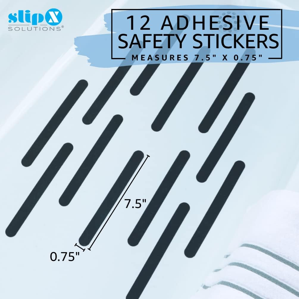 Microban-Infused Non-Slip Adhesive Safety Treads | Anti-Slip Bathroom Accessories - Bathtub, Shower, Pool, Boat, & Stair Tread Stickers | 7.5" X.75 Power Grip Strips (12, Black)