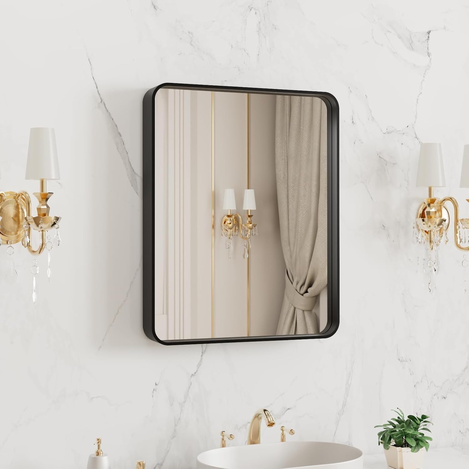 50X30 Inch Black Metal Framed Bathroom Mirror for Wall, Matte Black Bathroom Vanity Mirror Farmhouse, Large Rounded Rectangle Mirror, Anti-Rust, Tempered Glass, Hangs Horizontally or Vertically