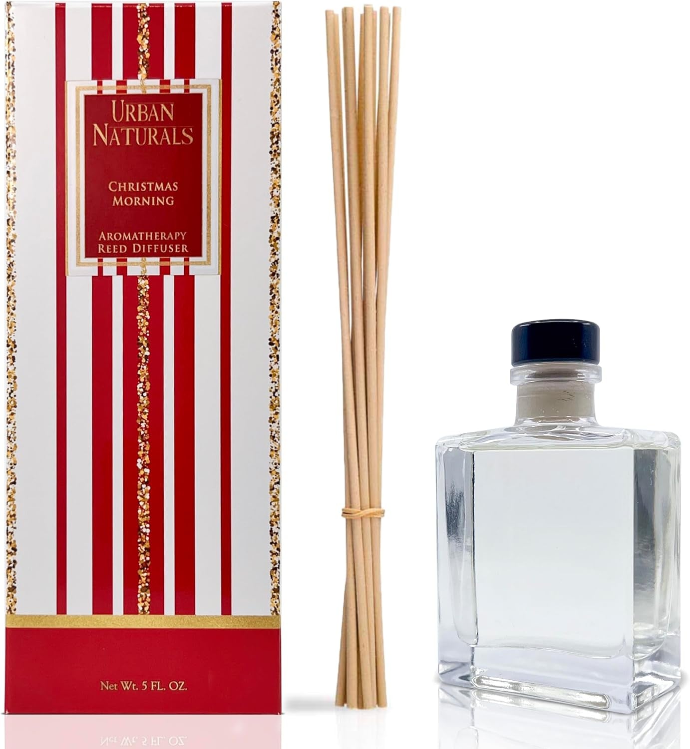 Christmas Morning Reed Diffuser Set – Aromatic Rosemary, Eucalyptus, Balsam Spruce, Orange, Cedar & Amber – Sleek Rectangular Refillable Glass Bottle – Made in the USA