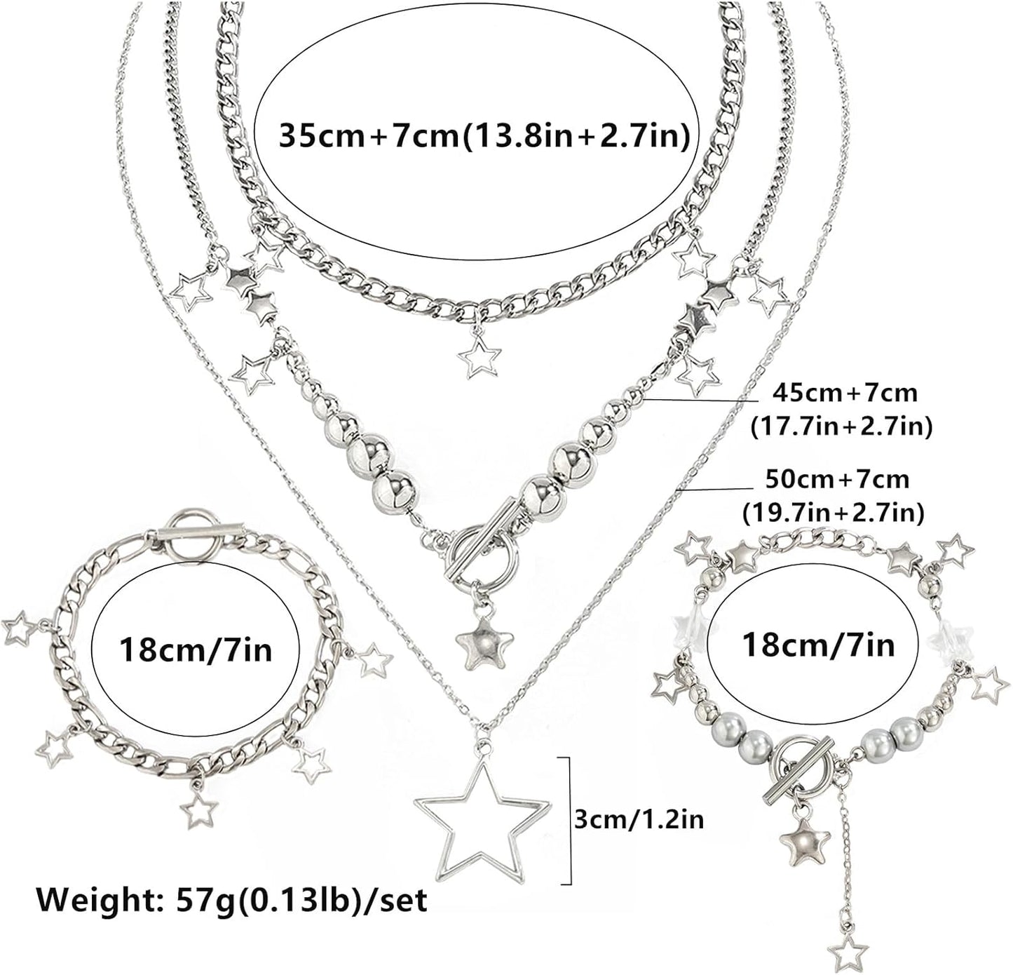 2 Pieces Silver Star Necklace Y2K Jewelry Set Grunge Necklace Kawaii Cute Necklaces Aesthetic Vintage Emo Jewelry