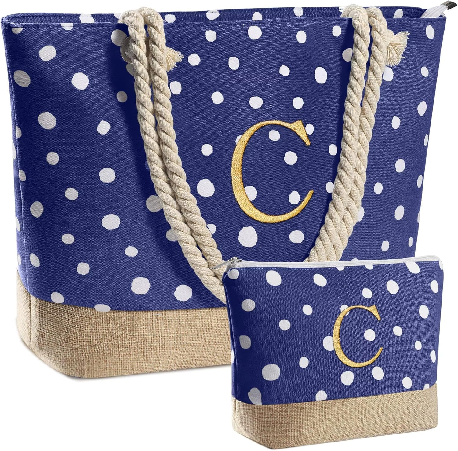 Gifts for Women - Personalized Birthday Gifts for Mom Friend, Travel Gifts Beach Tote Bag & Makeup Bag