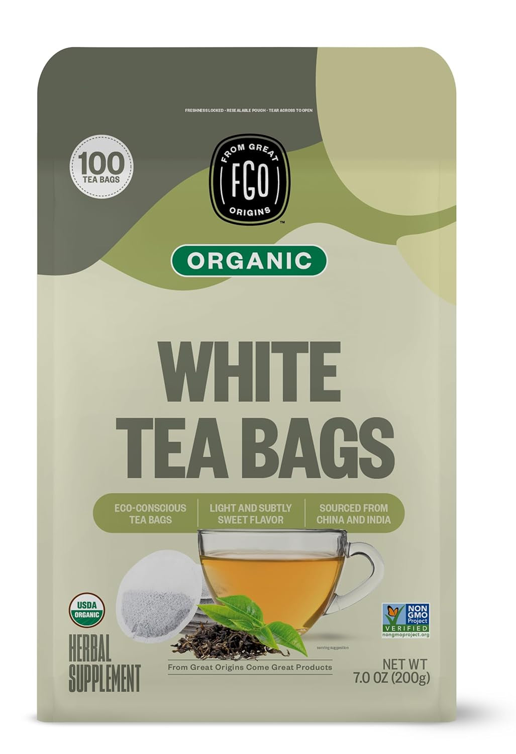 Organic Tulsi Holy Basil Tea, 100 Count, Eco-Conscious Herbal Tea Bags, Resealable Bag, Caffeine Free, Packaging May Vary (Pack of 1) TLBH
