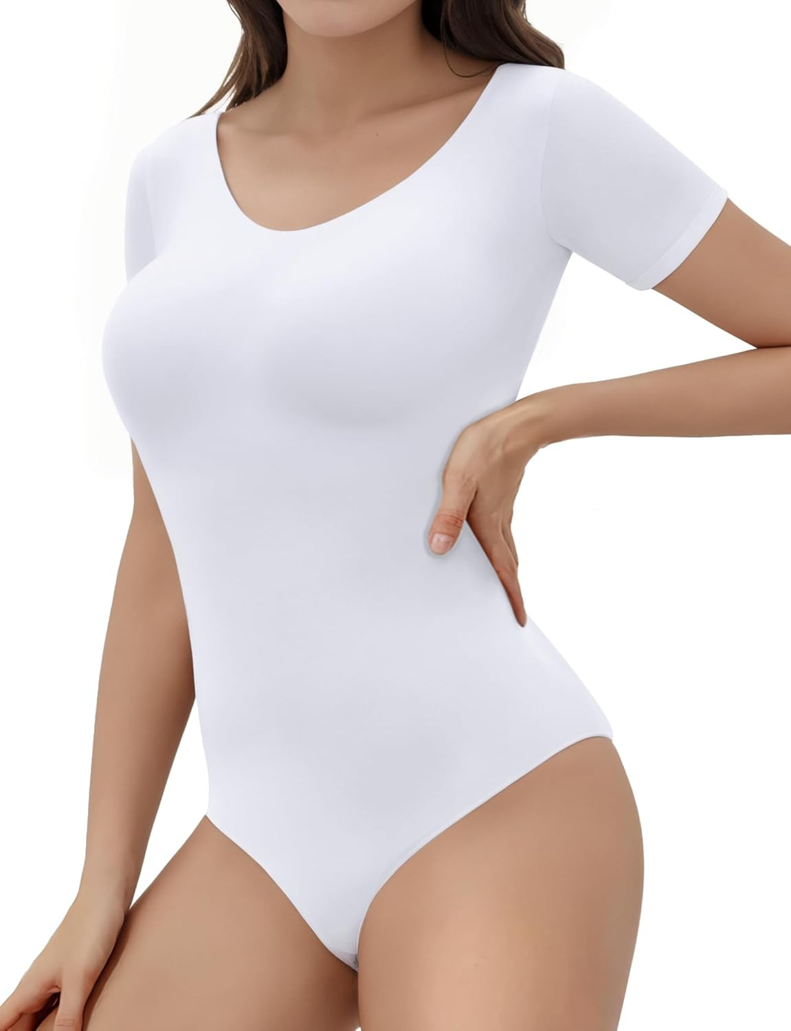 Bodysuits for Womens Crew Neck Short Sleeve Body Suits Tummy Control Compression Shapewear Summer Tops Onesie Shirts